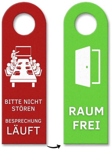 Besprechung Türhänger mit Spruch Bitte nicht stören Besprechung läuft Pause im Büro Raum frei für fokussierte Arbeit am Schreibtisch ohne Kollegen