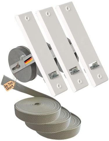Rollwin 3x Gurtwickler Unterputz 185mm inkl. 3x 7m Gurt – Rolladen Gurtwickler Unterputz Weiß für 23mm Rolladengurt – Einlasswickler aus Deutschland – Rolladenwickler Rollo Aufwickler Gurtaufroller