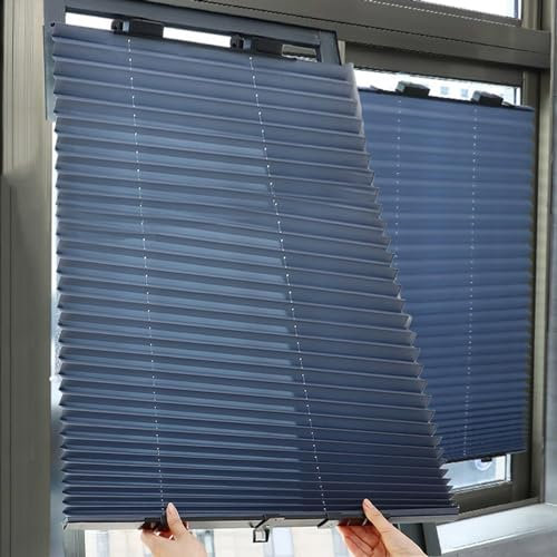 Plissee-Rollos mit Saugnäpfen,Versenkbarer Verdunklungsrollo,Temporäre Jalousien ohne Bohren,Sonnenschutz Verdunkelungsvorhang,für Balkon Auto Büro Wärmedämmungs,W46*H120cm