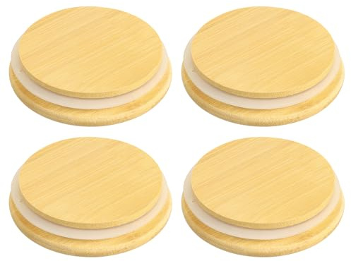 Sourcing Map 4Pcs 3.46 Inch Bamboo Mason Jar Lids with Silicone Sealing Rings for Wide Mouth Ball Storage