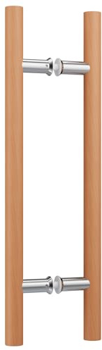 Ranbo 18 Length Beech Wood Double Sided Push Pull Handle,H Shape Sliding Door Handle Bar, Fits Glass Shower and Wood Barn Door, Ideal for Bathroom Spa Sauna Front Doors | Fits 1/4–3/4 Glass and 1-3/8–2-3/16 Wood Doors; Back-To-Back Mounting for Sauna, Spa, Barn, Wood and Glass Doors