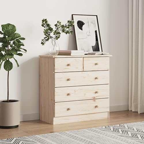 Myheimly Kommode ALTA 77x35x73 cm Massivholz Kiefer Sideboard mit 5 Schubladen, Schubladenschrank Schrank für Schlafzimmer Büro, Beistellschrank Flurschrank