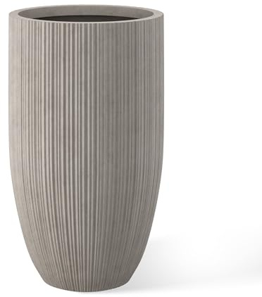 Kante 24 Inch Tall Round Concrete Planter, Large Indoor Outdoor Plant Pots with Drainage Hole and Rubber Plug, Modern Decorative Garden Pots for Home Patio Porch, Textured Weathered Concrete