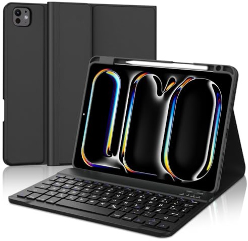 Occtingkind Hülle mit Tastatur für iPad Pro 11 M5/M4 (2025/2024) - Deutsche QWERTZ Tastatur, integrierter Stifthalter, Bluetooth, kompatibel mit A3357/A3358/A3359 & A2836/A3006/A2837, Schwarz