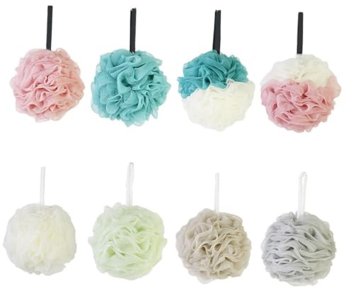 8 Pezzi Palla da Bagno in Rete Pe, per Adulti e Ragazzo Ragazza | Strap Corto Incluso, Lather Ricca, Comoda da Appendere, Pulizia Completa della Pelle, Uso Quotidiano Colore Casuale