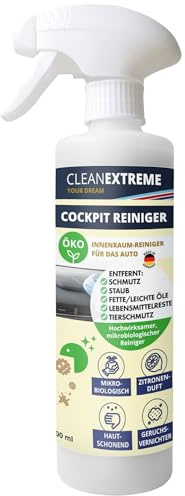 CLEANEXTREME Cockpitreiniger Mikrobiologisch Auto 500 ml | Biologischer Innenraumreiniger mit Geruchsvernichter - Porentiefe Hygiene Polster & Kunststoff - Hautschonend - Zitronen-Duft