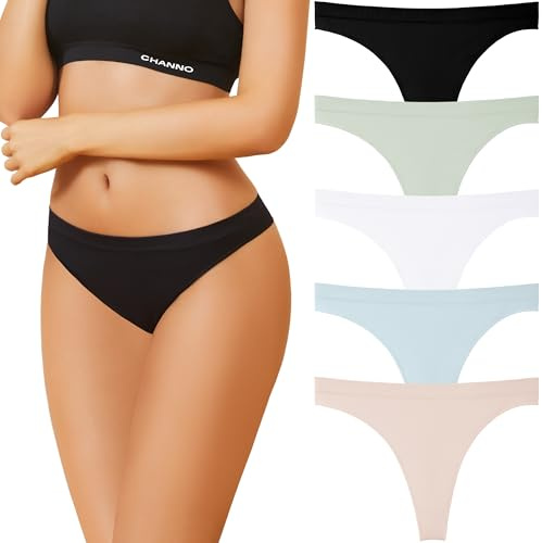 Channo Femme String Tanga Culotte: Culotte Invisible Ultra Légère Idéale pour Sport Danse ou Entraînement Quotidien – Pack de 5 Multicolore M