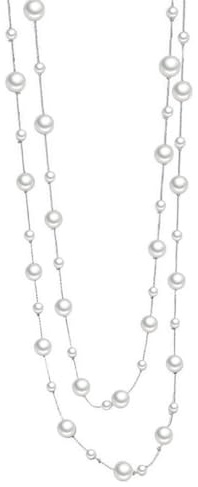 Collana con perle da donna, lunga catena in finta perla multistrato, elegante vintage, per maglione matrimonio o serate, collana girocollo con perle chic, da donna, stile bohémien, Long, Metallo