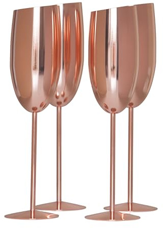 Breezy Nest Set of 4 Stainless Steel Champagne Flutes - Matte Rose Gold Champagne Glasses - Unbreakable Prosecco Glasses - 285ml Picnic Camping Flutes
