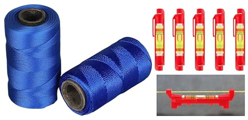 LSGZJZY Professional Nylon String Line Kit, 1000 Feet with 5 Line Level Tools, High Strength #18 Cord for Construction, Gardening, Masonry, Fishing (blue)