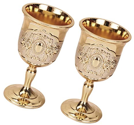 CONGARTENO Copas de Vino de Estilo Europeo Retro Doradas de Metal 2piezas Diseño Elegante y Efecto Decorativo para Banquetes y Almacenamiento