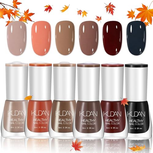 Fall Nail Polish Set, 6Pcs Autumn Quick Drying Nail Varnish, Long Lasting Nude Red Brown Series Nail Paint Gel, Non-Toxic Water Based Nail Lacquer for Women Girls DIY Nail Art Home - No Need Bake