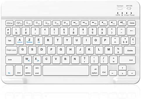 SENGBIRCH Clavier Bluetooth sans Fil 10.5 Pouces - Clavier AZERTY Français pour iOS iPad 11/10, iPad Pro/Air, Mac, Tablette Android Samsung Galaxy, Xiaomi Pad 5, Huawei, Lenovo, Blanc