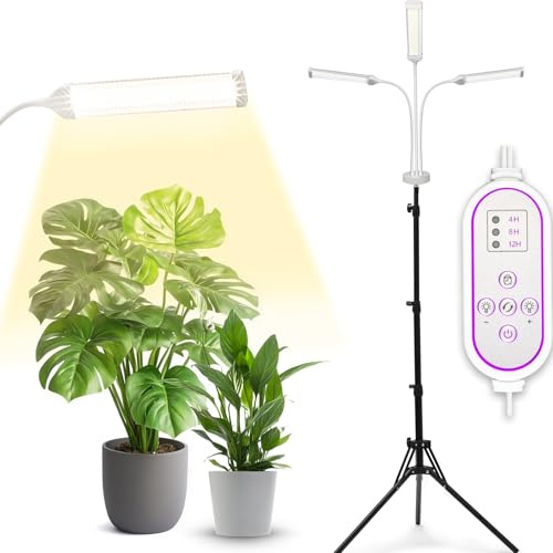 Pflanzenlampen LED Vollspektrum, Pflanzenleuchte Pflanzenlicht mit Ständer Pflanzen LED Wachstumslampe für Pflanzen mit Zeitschaltuhr 3 Farbmodi 10 Lichtstärken (315 LEDs Stand)