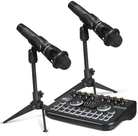 HONITANO Dual Microphone Podcast Kit with Sound Card Audio Mixer for Streaming Gaming Studio Recording Dj Mixer Equipment for Beginners