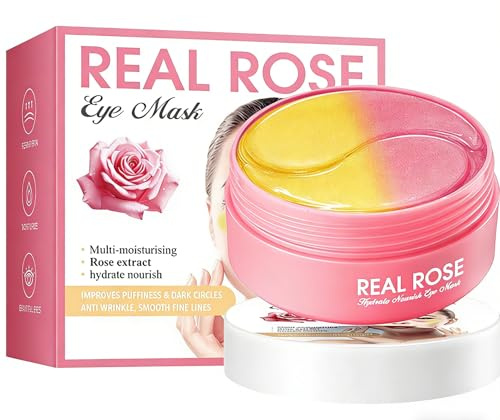 60 Stück Augenpads mit Rosen-Extrakt，Under Eye Patches mit Niacinamid，Hyaluron und Koffein - Augenpads Gegen Augenringe，Falten und Tränensäcke，Kollagen Eye Pad für Anti-Aging und Hydratation.
