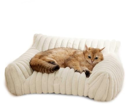 GOWENIC Niedliches Haustierbett, Warmes Katzensofa mit Ausgewogenem Komfort und Rutschfestem Design, Leicht zu Reinigender Bezug, Ideal für Kleine, Mittelgroße Katzen und Hunde, Material in 5 (M)
