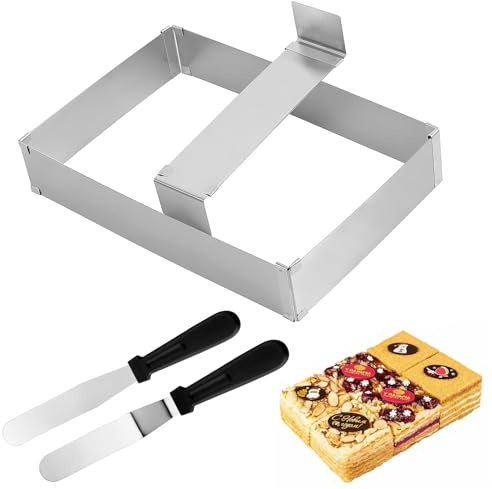 SERYUUT Marco Rectangular Ajustable para Hornear, Molde Rectangular para Pasteles Molde de Acero Inoxidable para Hornear y Decorar Marco Ajustable para Pasteles Tartas y Pizzas