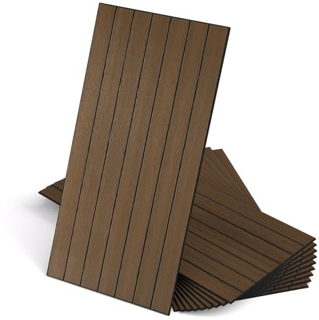 WADILE Panneaux Muraux à Lattes Bois Autocollants 30×60 cm – Panneaux Muraux Décoratifs en PVC Insonorisants pour Salon et Chambre – Lot de 20