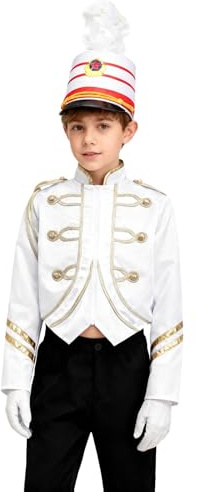 Mufeng Kockuniform Fanfare barn pojke 3 delar kostym Honor Guard jacka hjälm handskar outfit ceremoni vit 15–16 år