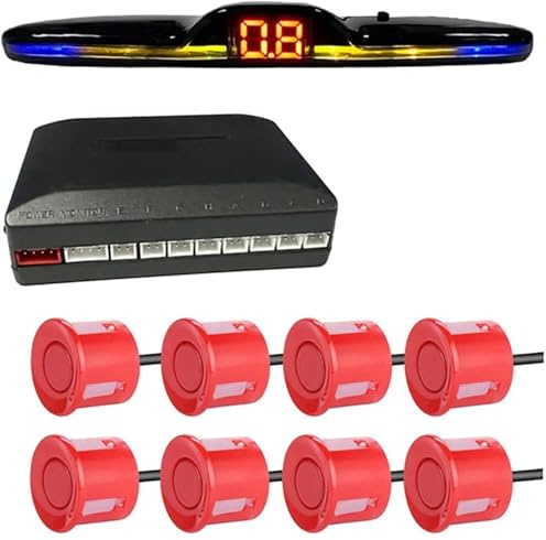 Radar Parking Sensor Backlight Park LED Display System Backup Monitor Detector Assistant 4/6/8 Radar Sensor(Red,8 sensors)