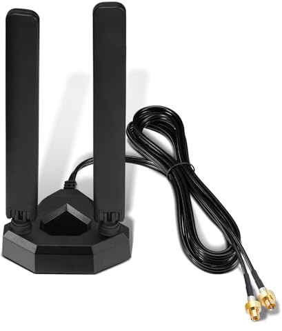 Eightwood Antenna WiFi 7 WLAN 6E Antenna 2,4 GHz 5 GHz 6 GHz Tri-Band Antenna Base Magnetica con Cavo di prolunga da 2 m per PC Bluetooth Scheda Madre Schede WLAN PCI Scheda WiFi Router