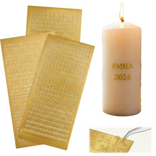 KIMHOME 3-teiliges Wachsplatten-Set für Kerzen, goldene & silberne Buchstaben-Aufkleber mit Pinzette für DIY Tauf- & Kommunionkerzen-Dekorieren