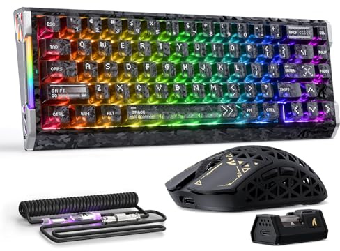ATTACK SHARK R68 HE & R5 Ultra Carbon Fibre Keyboard and Mouse Set,8000Hz Rapid Trigger Wired Keyboard with Coiled Cable,0.005mm RT Accuracy,CNC Aluminum,39g Wireless Mice,PAW3950MAX,Carbon Black
