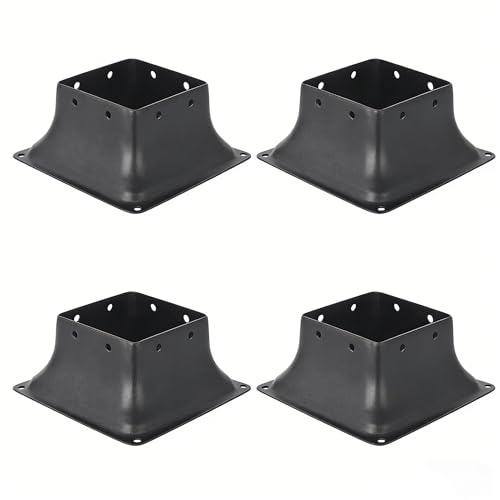 GarveeHome 4x4 Post Base 4Pcs, (Inner Size 3.6X3.6) Heavy-Duty Post Anchors, Powder Coated Deck Post Base Fit, Fence Post Holder Support Bases, Support Deck Base Plate Pergola Brackets Fence Kit