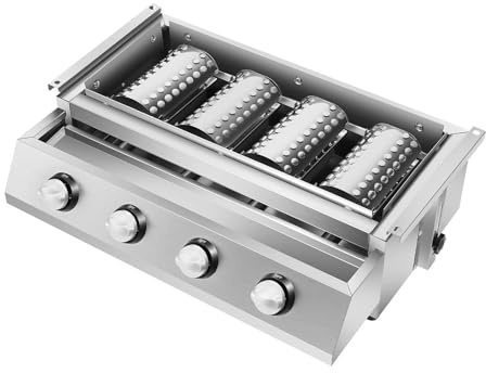 SFTYEI Gasgrill 4 brännare, rostfritt stålgrill, LPG, silver, 55,8 x 23,2 cm