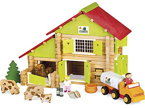Jeujura - Ferme avec Animaux 180 Pièces - Jeu de Construction 5 Ans - 8054 | Personnages, camion et animaux inclus - Valisette de rangement - Jeu en bois enfant - Imagination - Fabriqué en France