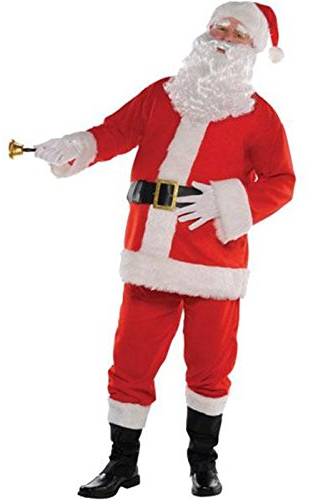 amscan Mens Deluxe Regal Plush Santa Claus Costume Father Christmas Suit Fancy Dress (Chest: 38 - 40), Red