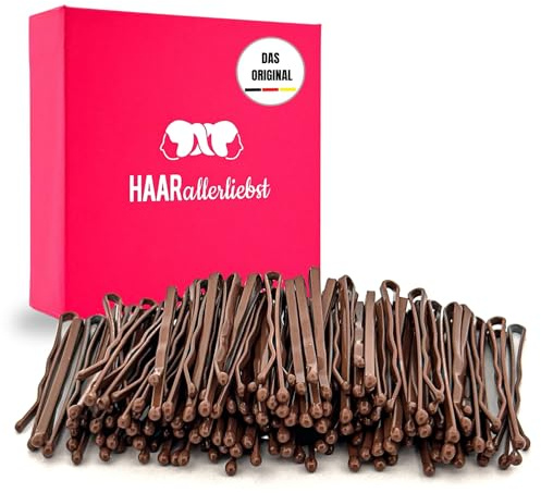 HAARallerliebst 100 Mini Haarnadeln - 3,4 cm klein Bobby Pins - braun für braune Haare – Haarklemmen Damen & Hair Pins in pinker Box - Perfekte Haarnadel für Styling & Halt