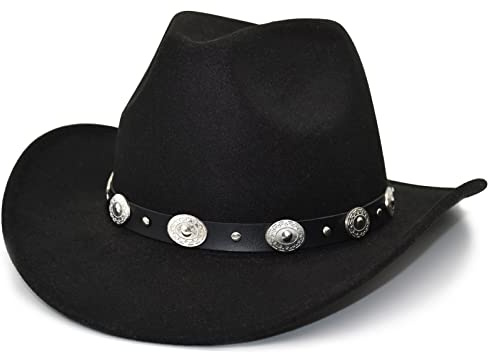 Lisianthus Westernhut/Cowboyhut aus Filz mit breiter Krempe für Damen und Herren - Schwarz - Einheitsgröße