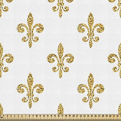 ABAKUHAUS Jahrgang Gewebe als Meterware, Europäische Lily Noble, Schön Gewebten Stoff für Polster und Wohnaccessoires, 1M (148x100cm),Gelb Weiß