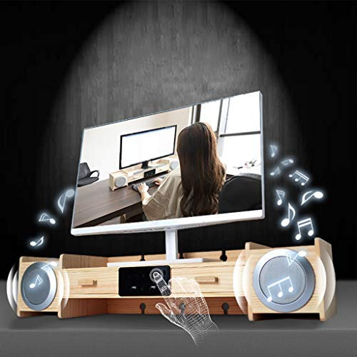 Multi-función de monitorización de Madera Base de TV PC portátil con Pantalla de Ordenador Riser Audio Bluetooth y cajón de Almacenamiento, 78x20x16cm