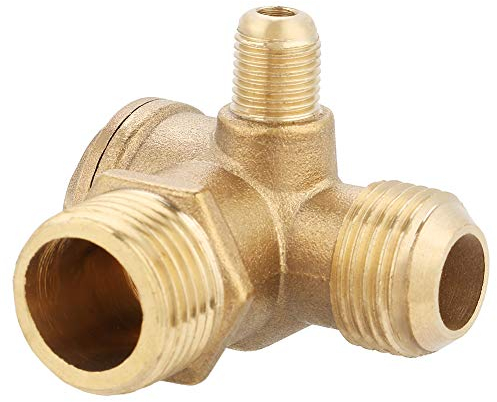 Air Compressor Check Valve, 3-Way Male Threaded 90 Degree Brass Non-Return Check Valve Air-Compressor Spare Accessories Tube Connector Tool 20 * 19 * 10mm
