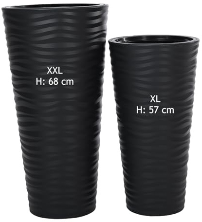 MELTOM Blumenkübel 3D Effekt Welle Slim Rund Einsatz Pflanzgefäß Set 2: XL XXL Anthrazit