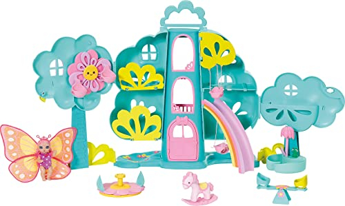 BABY born Surprise Spielset Baumhaus - 2-stöckiges Spielhaus mit Aufzug, Regenbogenrutsche, Schaukel, Pool mit Dusche, Karussel, Wippe, Schaukelpferd und einem exklusivem Baby