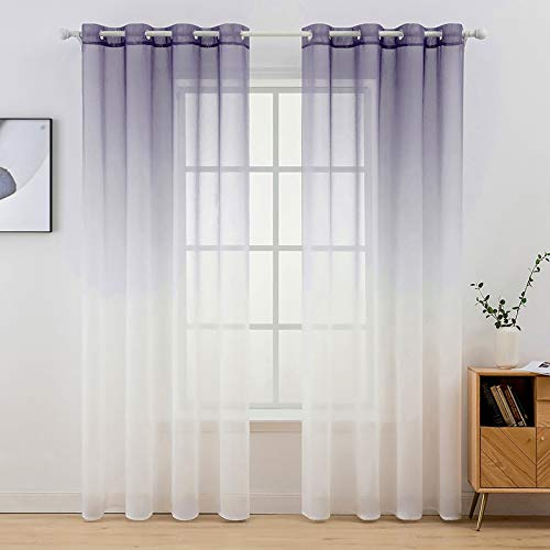 MIULEE 2 Panels Sheer Voile Curtains Color Gradient Gradually Changed Decorative Ring Top Eyelet Window Elegance for Bedroom Livingroom Nursery Room 140 x 225 Cm 55 Wx88 L Purple