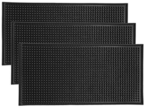 Homtone - Set di 3 tappetini da bar neri, tappetino da cucina, tappetino per bicchieri, tappetino da cocktail, per il bancone e il piano di lavoro (30 x 15 cm)