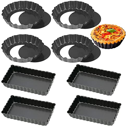 Osuter 8PCS Stampo Crostata Fondo Amovibil 4 Pollice Stampo Quiche Antiaderente Teglia Crostata per Crostate di Frutta Torte Biscotti