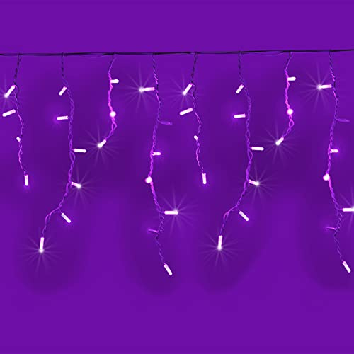 LUCCIKA Wasserfall von Eiszapfen 5 x 0,7 m mit 200 MaxiLed und Blitz für den Innenbereich professionell verlängerbar (Lila mit Blitz Eisweiß, 5 Meter mit 200 LEDs)