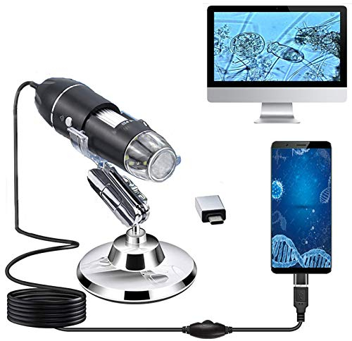 XVZ USB Digital Mikroskop, Handheld 50X bis 1600X Vergrößerung Endoskop,USB Mikroskop mit Ständer und 8 LED Mini Kamera,kompatibel für Kompatibel mit Windows Android und Mac