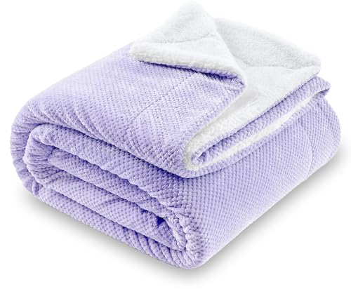 SOCHOW Waffle Sherpa Fleece Throw Blanket, Super Soft Fuzzy Warm, Lightweight Fluffy Reversible Plush Blanket for Bed Sofa Couch, 150cm×200cm Lilac