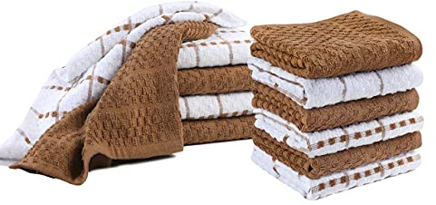 click2style Kitchen Towel Tea Towels Set 100% Cotton Dish Cloths Cleaning Drying Size 38cmx64cm Pack of 12 (Brown)