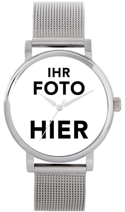 Toff London Personalisierte Fotogeschenke für Frauen, Analoganzeige, Uhr mit japanischem Quarzwerk und Mesh-Armband, individuell gefertigte Uhr mit Gravur