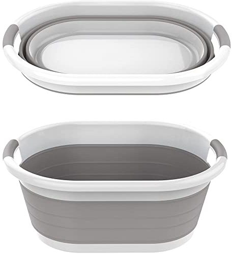 ASPECT Laundry Basket | Convenient and Easy Space Saving Storage with Durable Plastic Handles | 58L Collapsible & Portable | Preserve Hygiene | Perfect for Laundry Sorting Grey & White