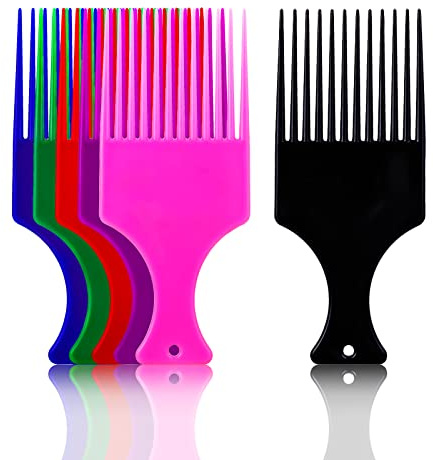 Molain 6 Pcs Afro Pick Hair Comb Smooth Hair Pick Comb Plastic Wide Tooth Hair Pick Comb Hairdressing Styling Tool for Natural Curly Hair Style Multicolored
