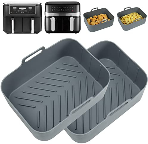YQL Enlarge Thickened Silicone Air Fryer Liners for Ninja Dual 9.5L/Keplin | 2PCS Reusable Airfryer Trays, Air Fryer Accessories for AF400UK/AF400UKCP/DZ400UKSTGD/AF451UK/Keplin 9L/Instant Vortex Dual
